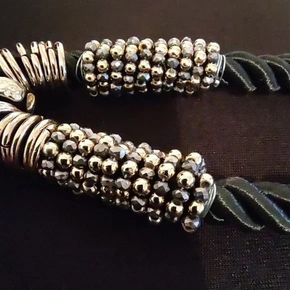 Signed Erica Lyons Black & Gold Twisted Rope & Metal Fashion Statement Necklace - Picture 7 of 11